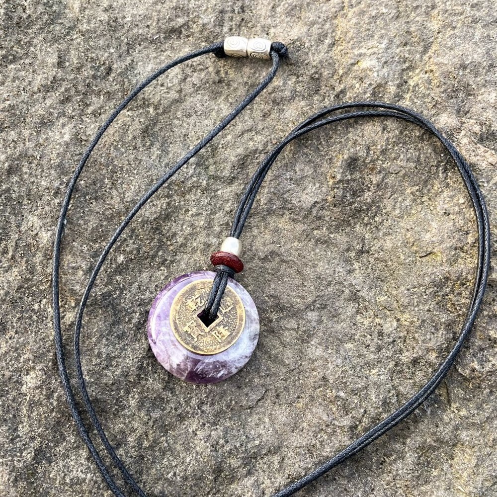 Amethyst Gemstone Necklace with Lucky Coin | Handmade - Picture 5 of 6